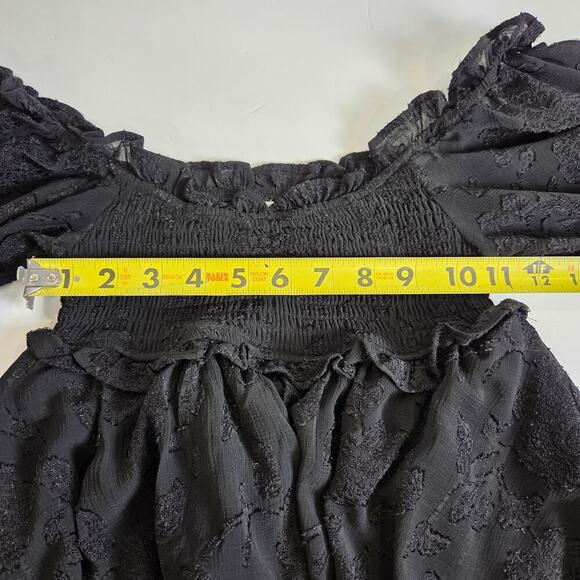 Altar'd State Black Flowy Layers Floral Embroidered Puff Sleeve XS Dress - Picture 3 of 8